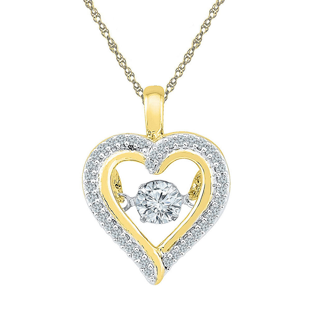 10kt Yellow Gold Womens Round Moving Twinkle Diamond Heart Outline Pendant 1/4 Cttw