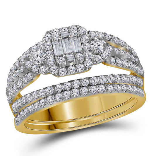 14kt Yellow Gold Baguette Diamond Bridal Wedding Ring Band Set 1 Cttw
