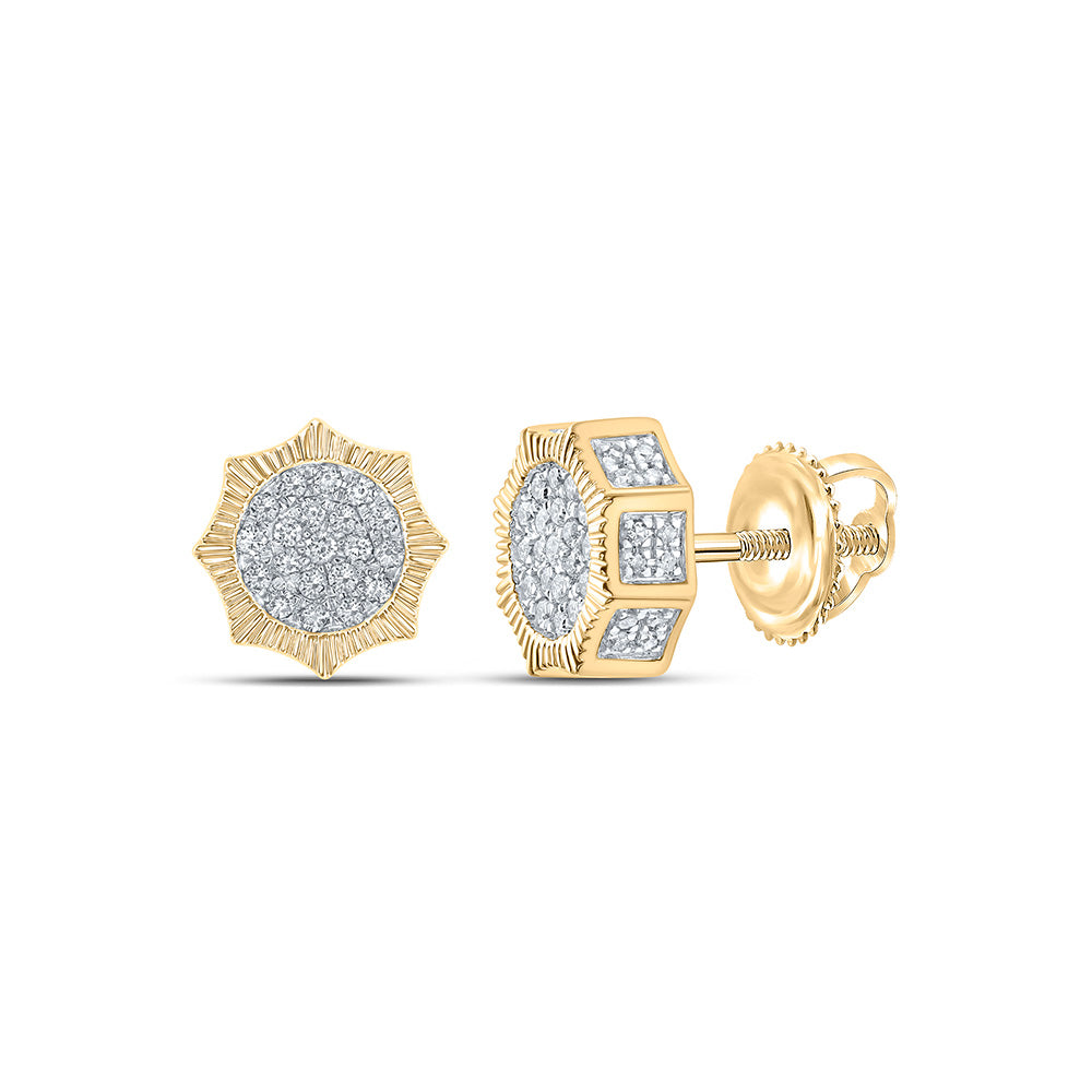 10kt Yellow Gold Mens Round Diamond Starburst 3D Cluster Stud Earrings 3/4 Cttw