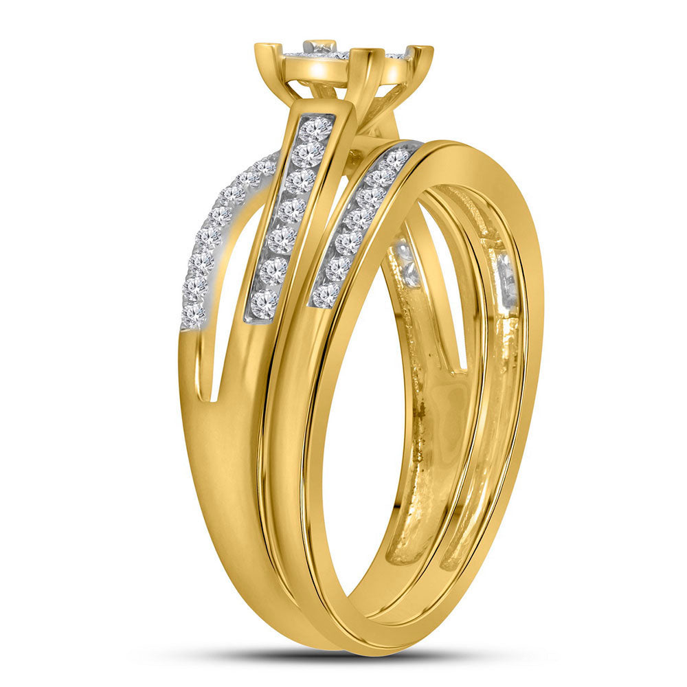 14kt Yellow Gold Princess Diamond Bridal Wedding Ring Band Set 1/2 Cttw