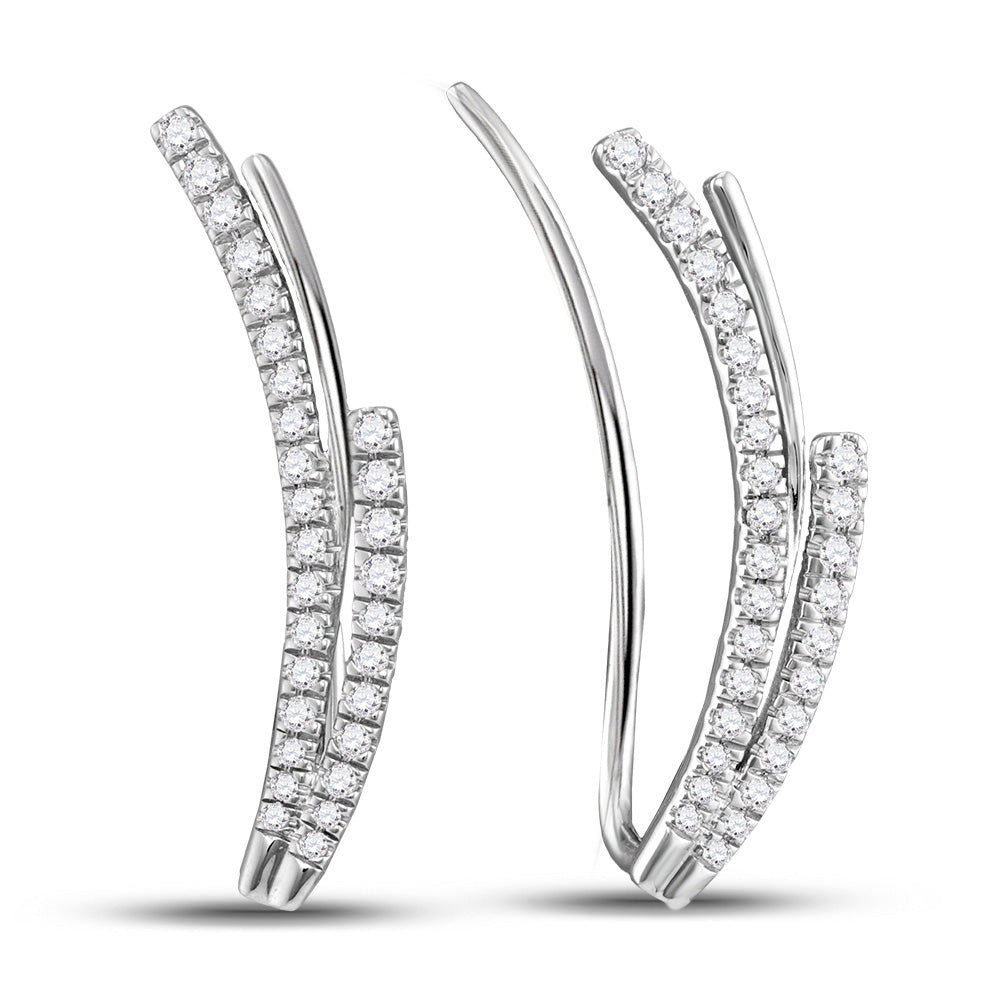 10kt White Gold Womens Round Diamond Double Row Climber Earrings 1/3 Cttw