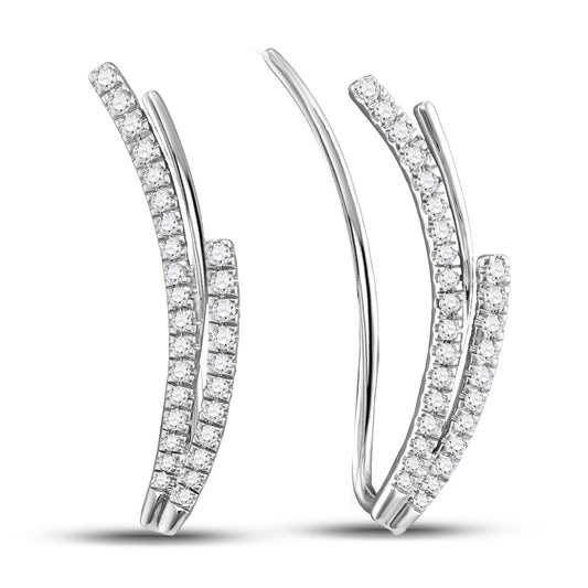 10kt White Gold Womens Round Diamond Double Row Climber Earrings 1/3 Cttw