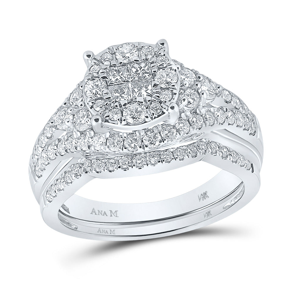 14kt White Gold Princess Diamond Bridal Wedding Ring Band Set 1-1/4 Cttw