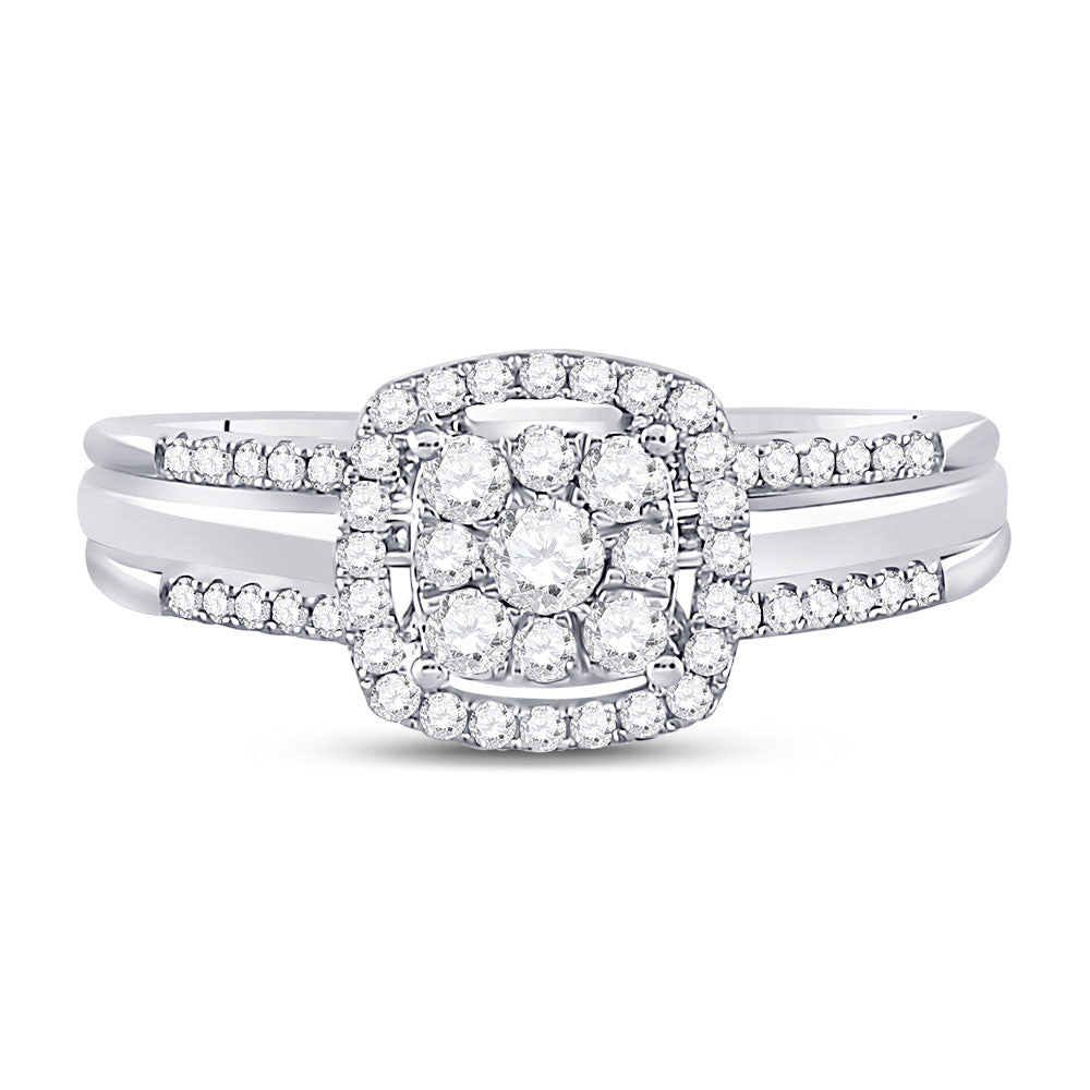10kt White Gold Round Diamond 3-Piece Bridal Wedding Ring Set 1/2 Cttw