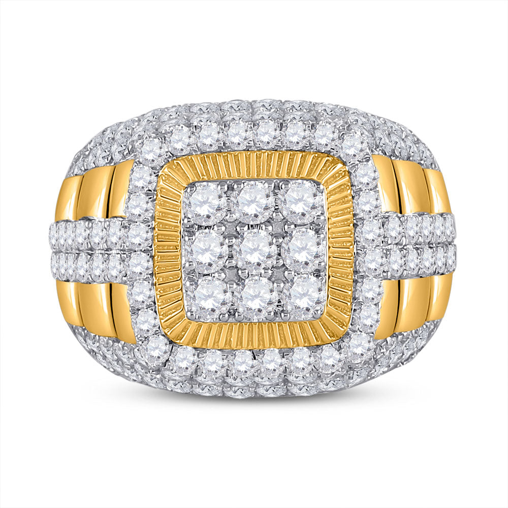 14kt Yellow Gold Mens Round Diamond Ribbed Square Cluster Ring 5 Cttw