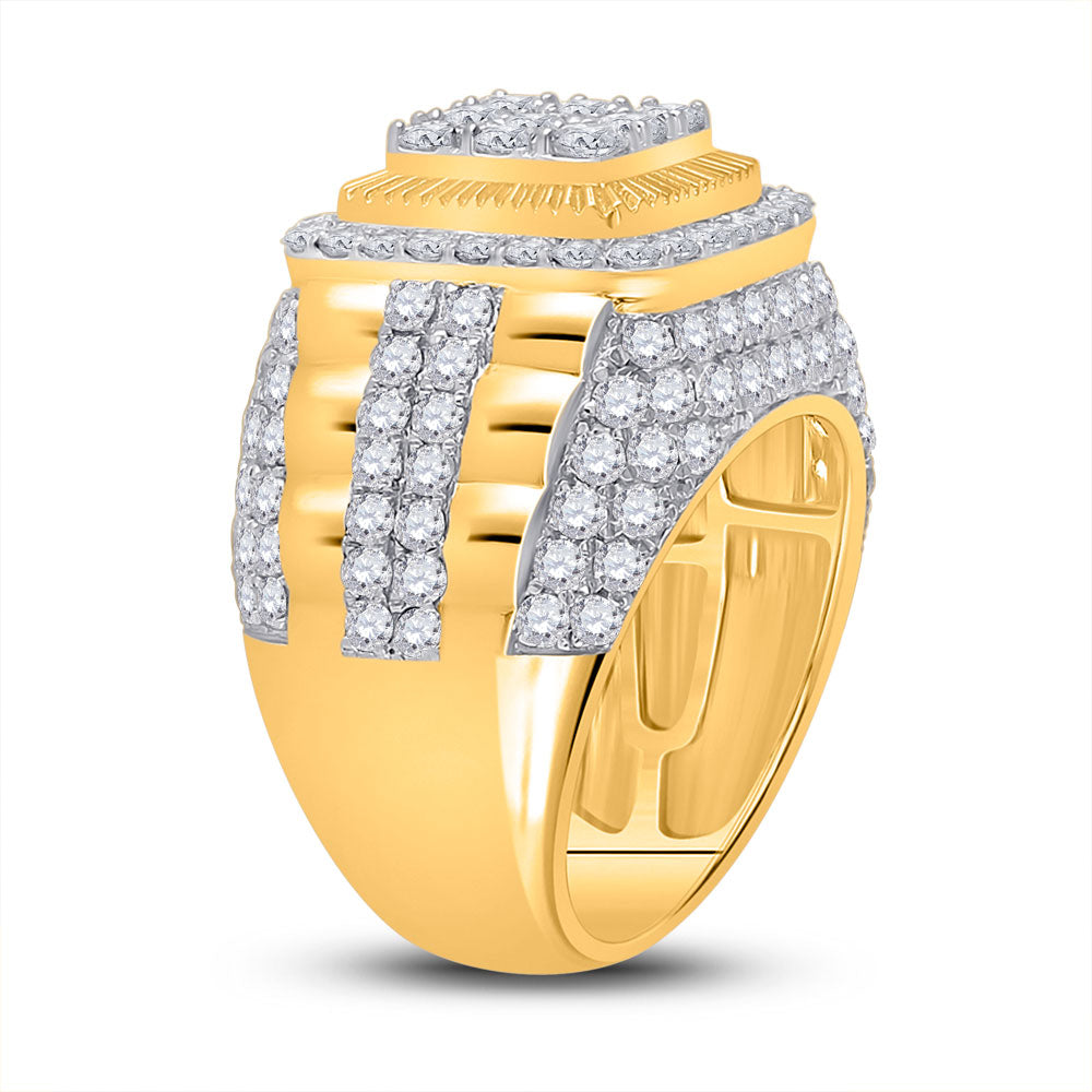 14kt Yellow Gold Mens Round Diamond Ribbed Square Cluster Ring 5 Cttw