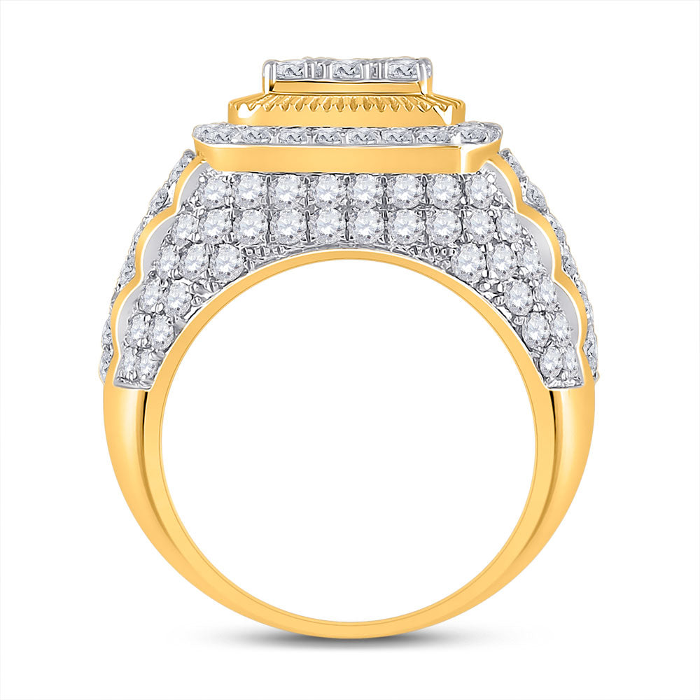 14kt Yellow Gold Mens Round Diamond Ribbed Square Cluster Ring 5 Cttw