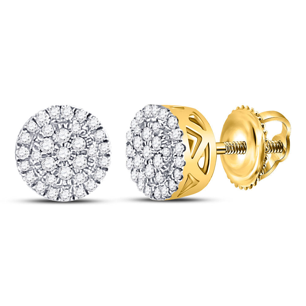10kt Yellow Gold Mens Round Diamond Circle Cluster Earrings 1/6 Cttw
