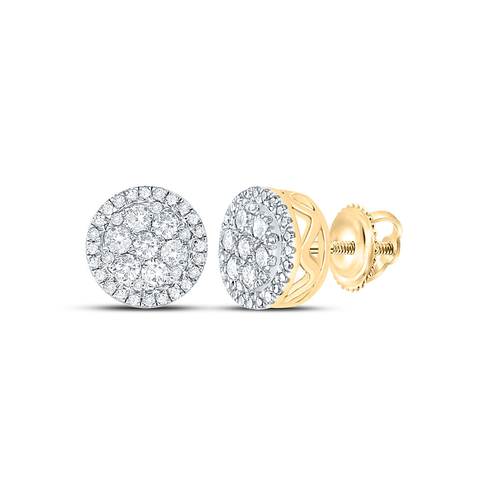 10kt Yellow Gold Mens Round Diamond Cluster Earrings 3/8 Cttw