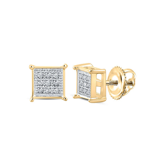 10kt Yellow Gold Mens Round Diamond Square Earrings 1/20 Cttw