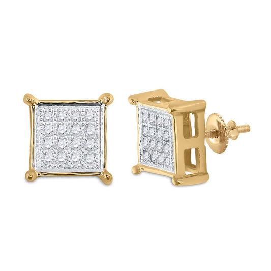 10kt Yellow Gold Mens Round Diamond Square Earrings 1/10 Cttw