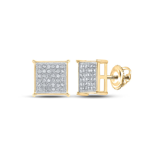 10kt Yellow Gold Mens Round Diamond Square Earrings 1/4 Cttw