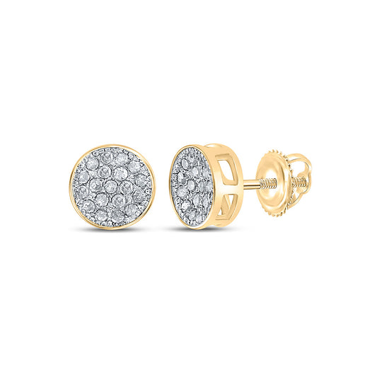 10kt Yellow Gold Mens Round Diamond Cluster Earrings 1/6 Cttw