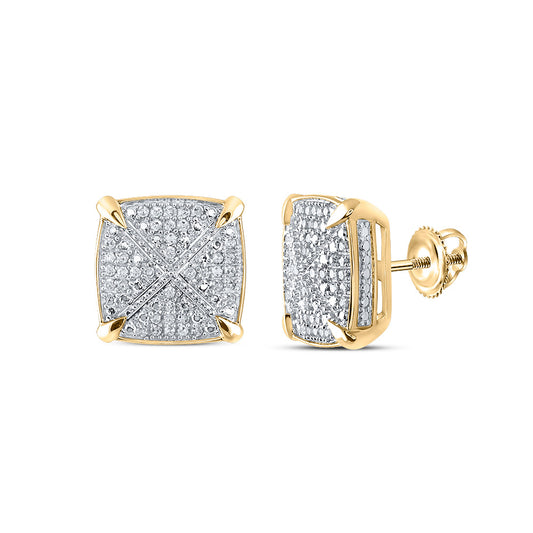 10kt Yellow Gold Mens Round Diamond Square Earrings 1/4 Cttw