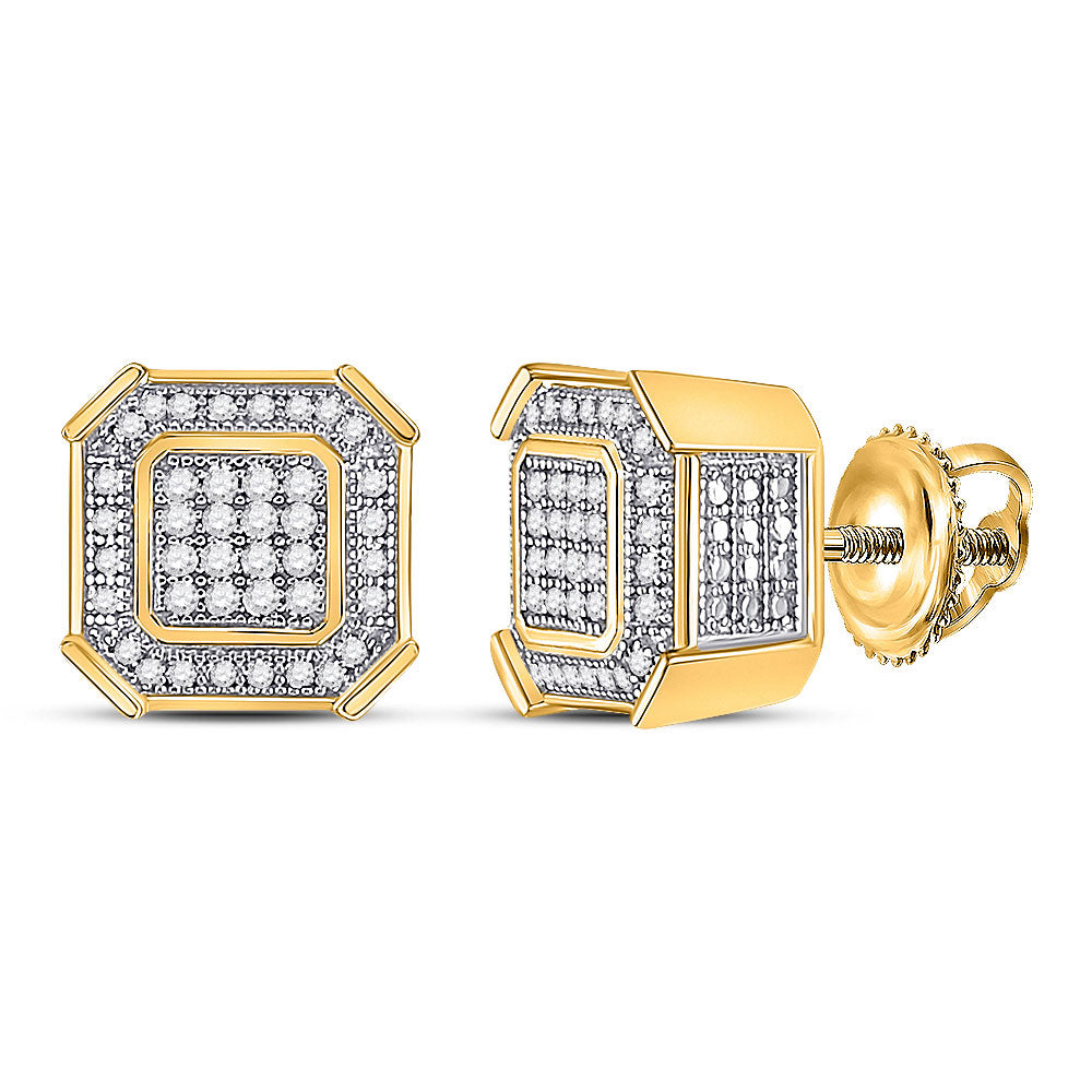 10kt Yellow Gold Mens Round Diamond Square Cluster Earrings 1/4 Cttw