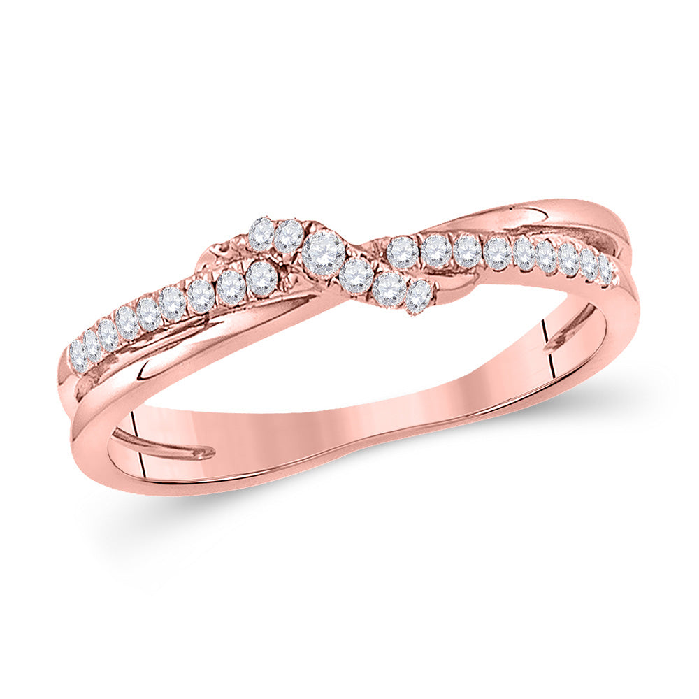 10kt Rose Gold Womens Round Diamond Crossover Stackable Band Ring 1/6 Cttw