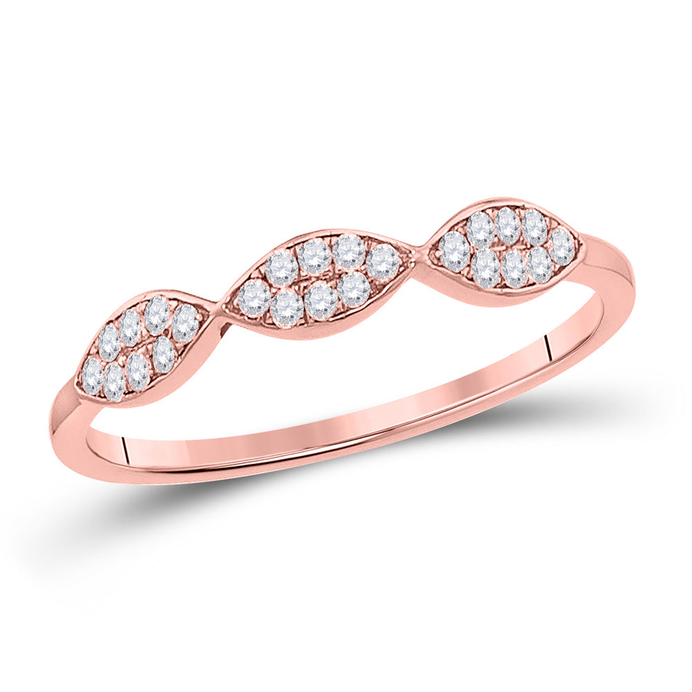 10kt Rose Gold Womens Round Diamond Oval Cluster Stackable Band Ring 1/8 Cttw