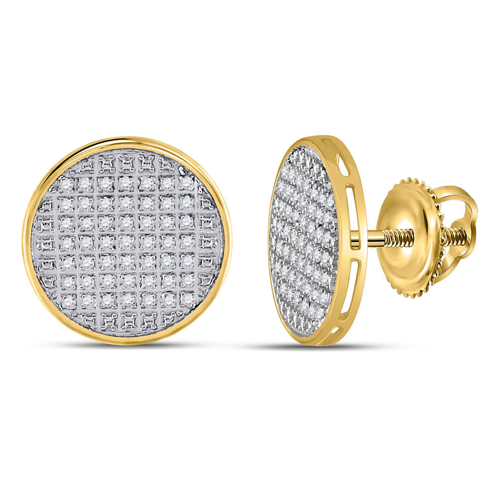 10kt Yellow Gold Mens Round Diamond Disk Circle Earrings 1/4 Cttw