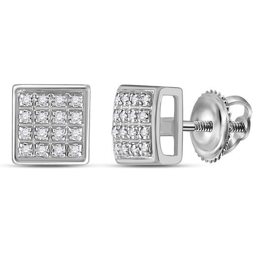 10kt White Gold Mens Round Diamond Square Earrings 1/10 Cttw