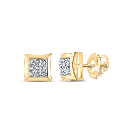 10kt Yellow Gold Mens Round Diamond Square Cluster Earrings 1/20 Cttw