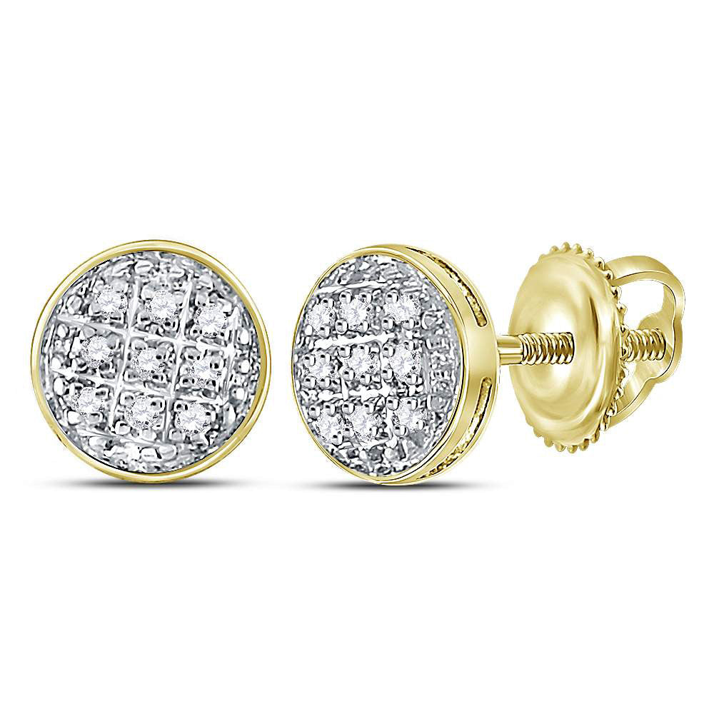 10kt Yellow Gold Mens Round Diamond Circle Cluster Stud Earrings 1/20 Cttw