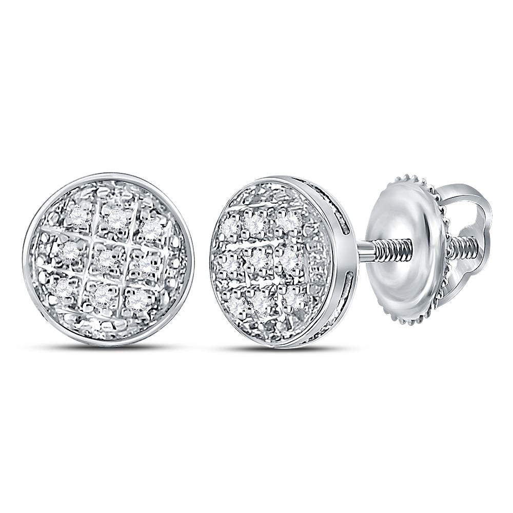 10kt White Gold Mens Round Diamond Circle Cluster Earrings 1/20 Cttw