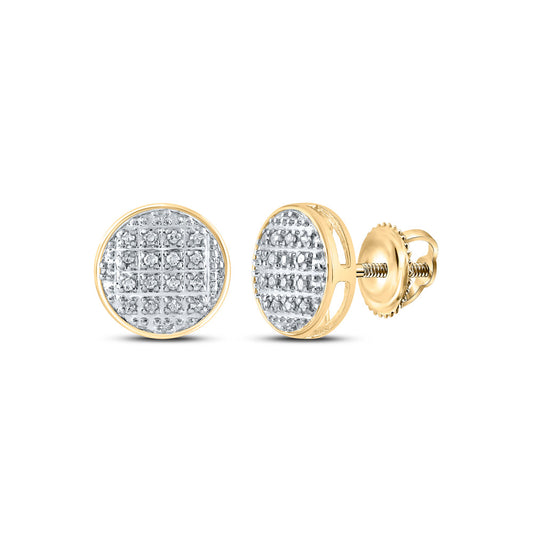 10kt Yellow Gold Mens Round Diamond Circle Cluster Stud Earrings 1/12 Cttw
