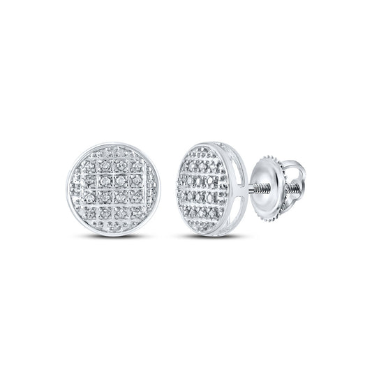 10kt White Gold Mens Round Diamond Circle Cluster Stud Earrings 1/12 Cttw
