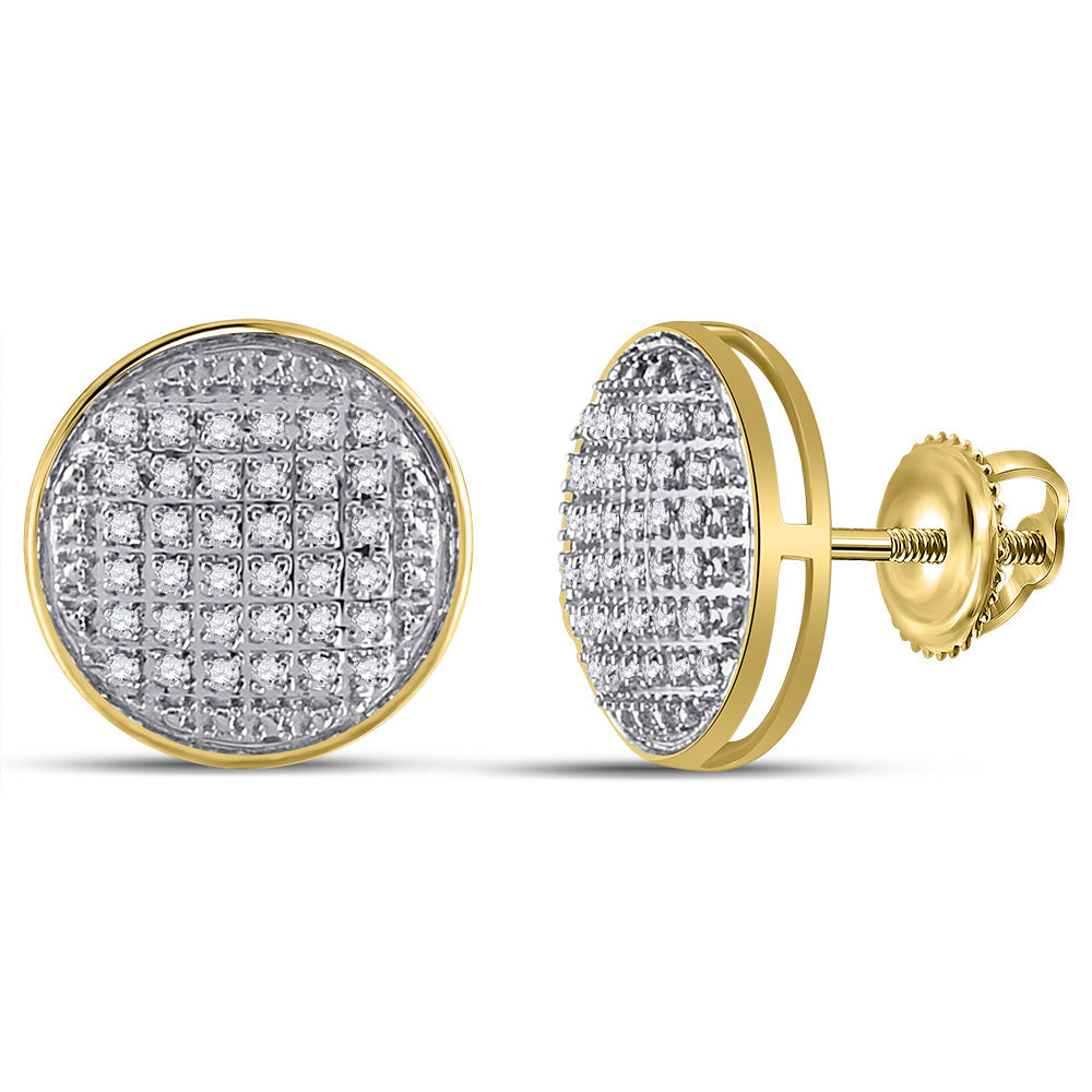 10kt Yellow Gold Mens Round Diamond Circle Earrings 1/5 Cttw