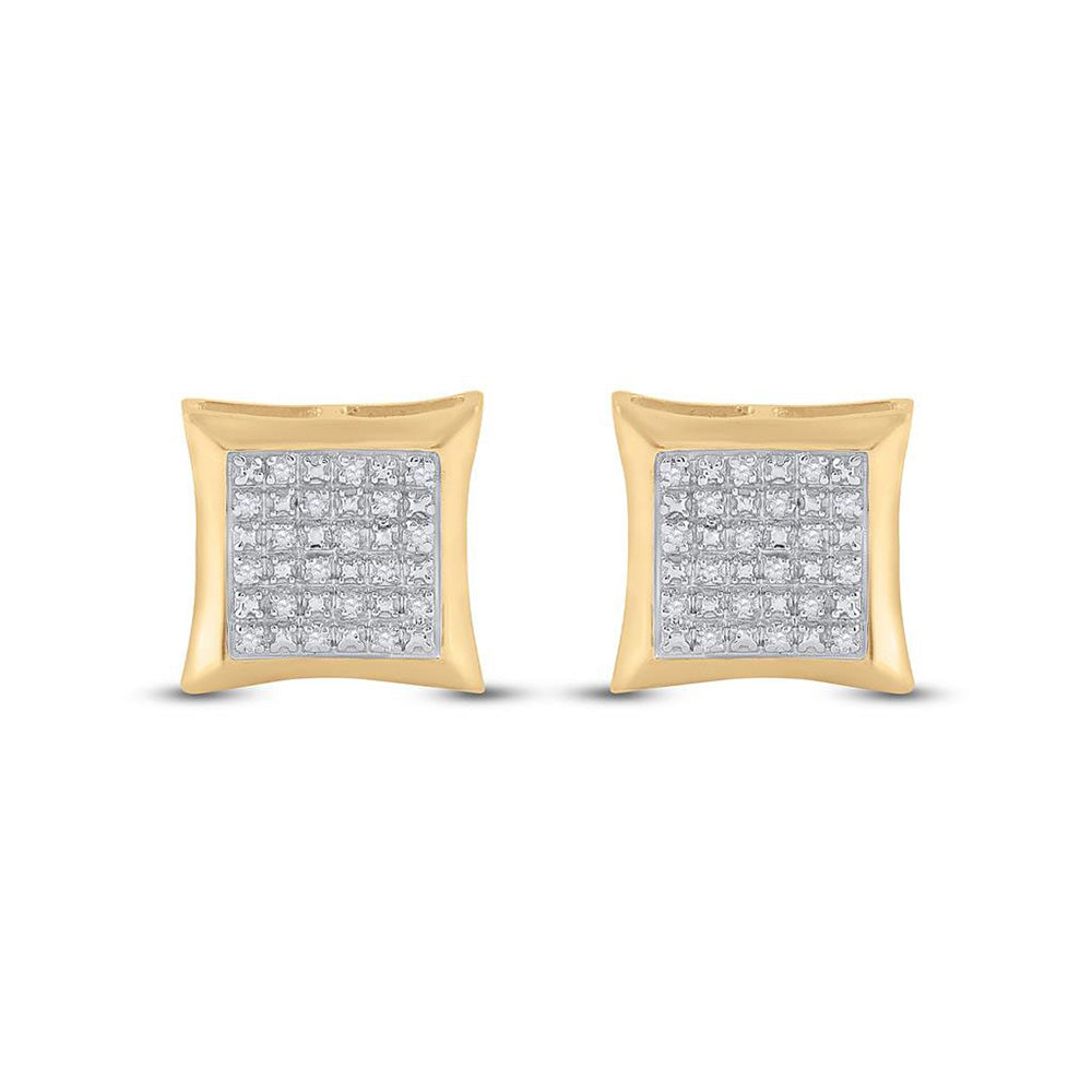 10kt Yellow Gold Mens Round Diamond Kite Square Earrings 1/12 Cttw