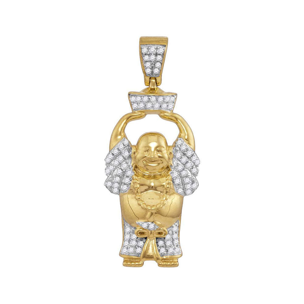 10kt Yellow Gold Mens Round Diamond Laughing Buddha Hotei Charm Pendant 1/3 Cttw