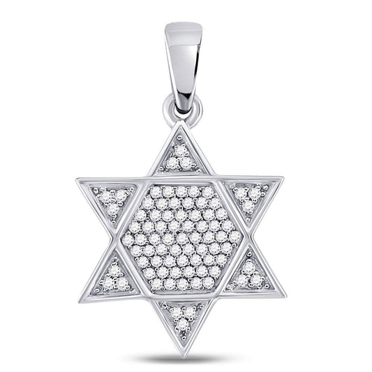 10kt White Gold Mens Round Diamond Star Magen David Jewish Charm Pendant 1/5 Cttw