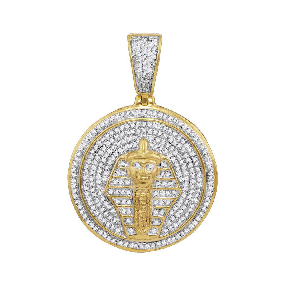 10kt Yellow Gold Mens Round Diamond Pharaoh Circle Medallion Charm Pendant 3/4 Cttw