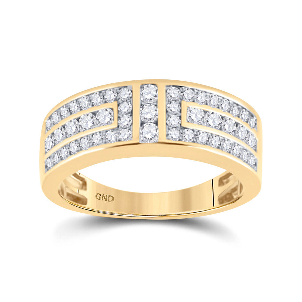 14kt Yellow Gold Mens Round Diamond Symmetrical Wedding Band Ring 1 Cttw