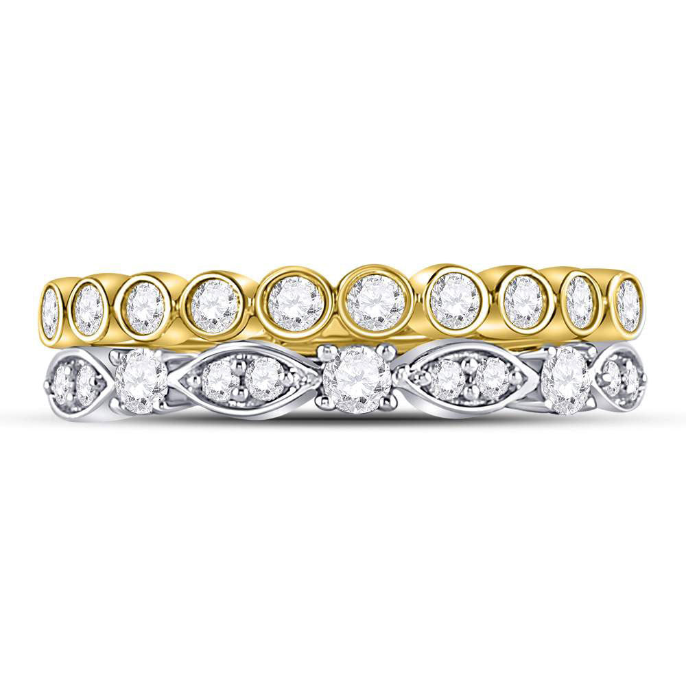 10kt Two-tone Gold Womens Round Diamond 2-piece Stackable Band Ring 1/2 Cttw