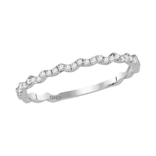 10kt White Gold Womens Round Diamond Asymmetrical Stackable Band Ring 1/8 Cttw