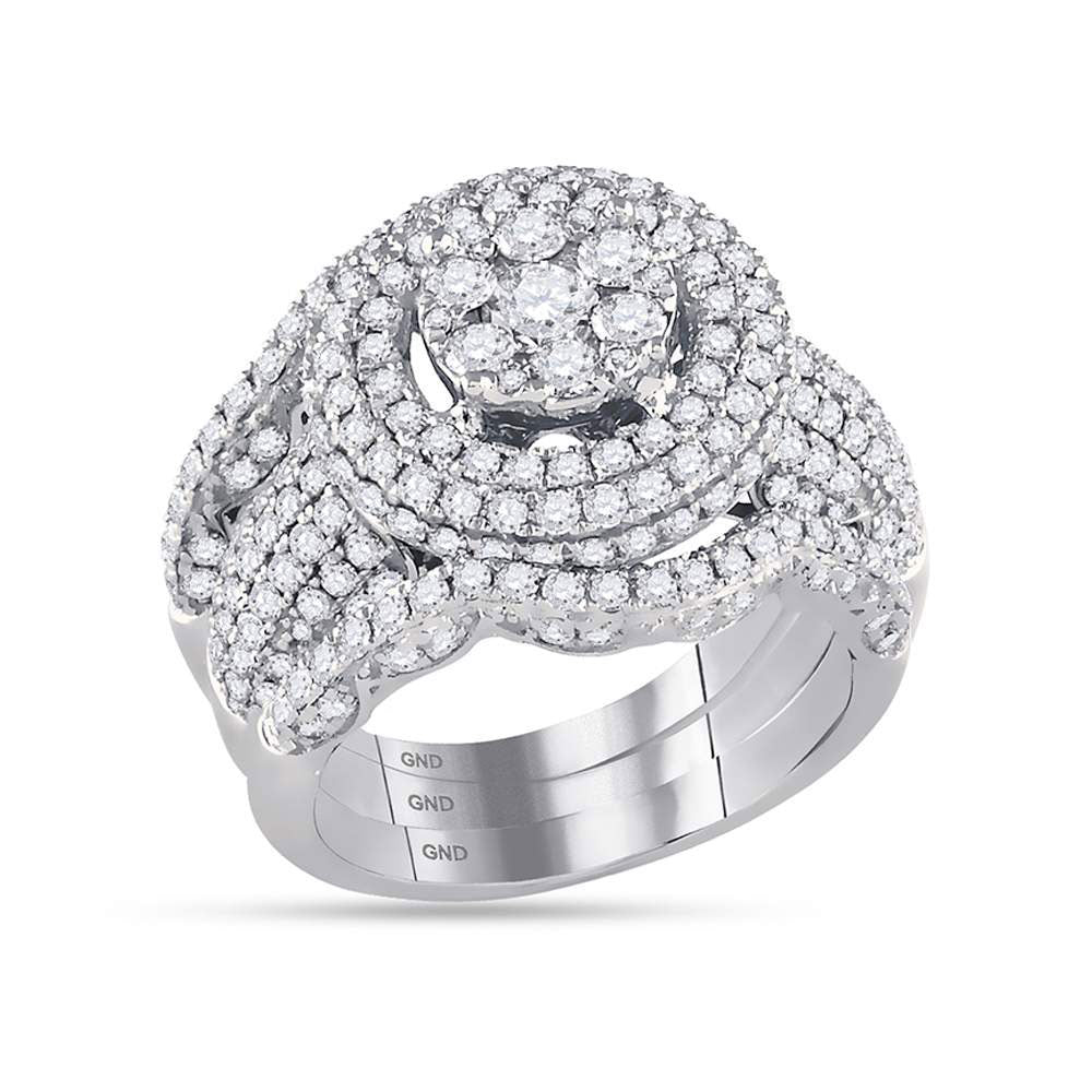 14kt White Gold Round Diamond Cluster Bridal Wedding Ring Band Set 2-1/2 Cttw