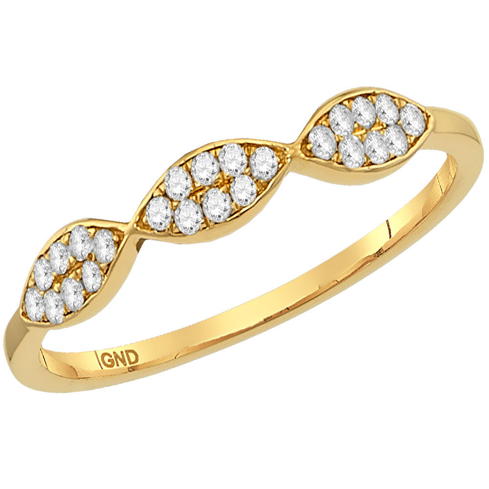 10kt Yellow Gold Womens Round Diamond Oval Cluster Stackable Band Ring 1/8 Cttw