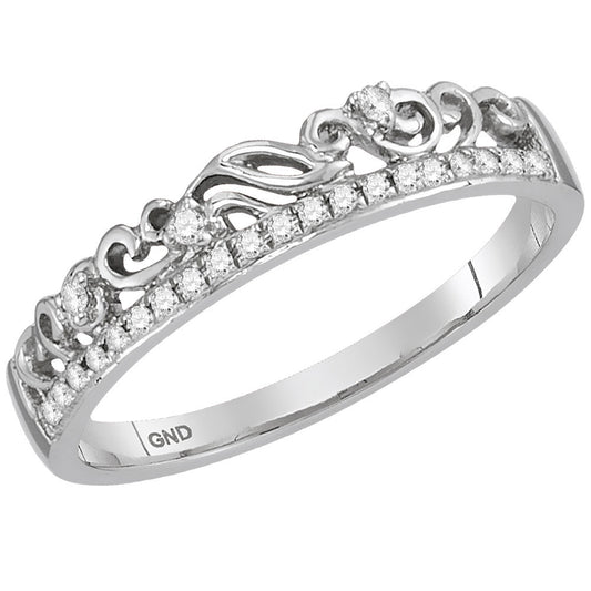 14kt White Gold Womens Round Diamond Stackable Band Ring 1/12 Cttw