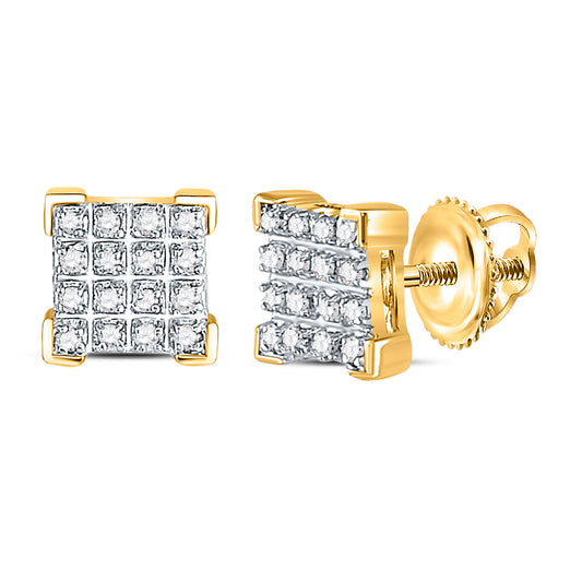 10kt Yellow Gold Mens Round Diamond Square Earrings 1/10 Cttw