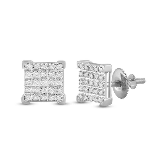 10kt White Gold Mens Round Diamond Square Earrings 1/6 Cttw