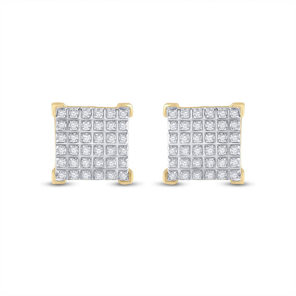 10kt Yellow Gold Mens Round Diamond Square Earrings 1/5 Cttw