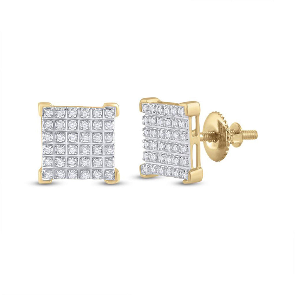 10kt Yellow Gold Mens Round Diamond Square Earrings 1/5 Cttw