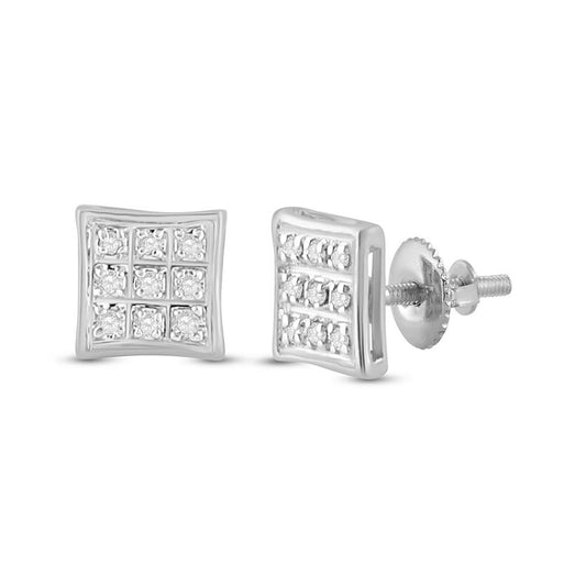 10kt White Gold Mens Round Diamond Square Earrings 1/20 Cttw