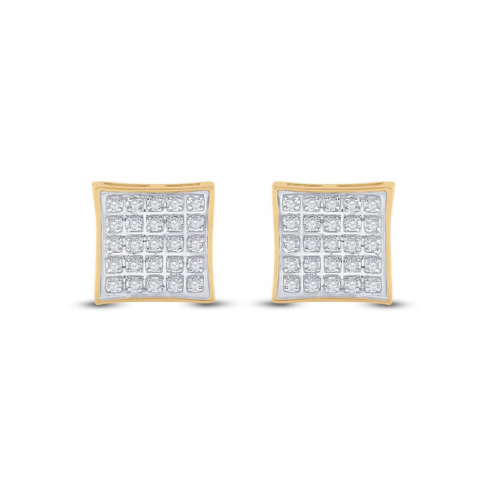 10kt Yellow Gold Mens Round Diamond Kite Square Earrings 1/6 Cttw
