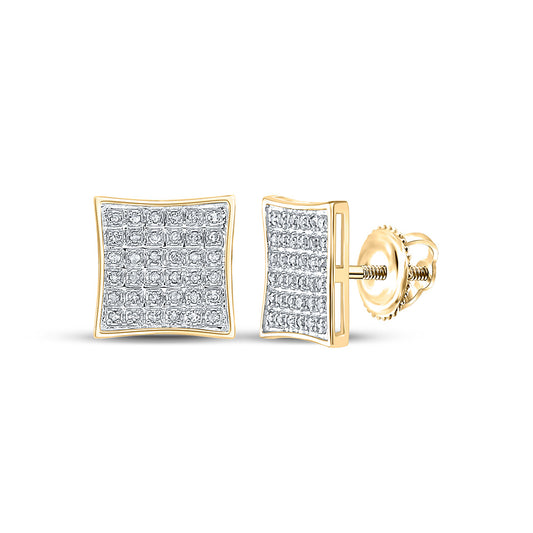 10kt Yellow Gold Mens Round Diamond Square Earrings 1/5 Cttw