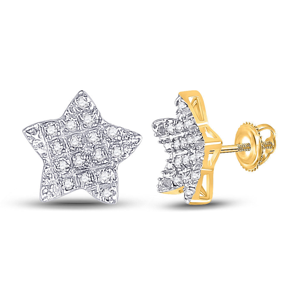 10kt Yellow Gold Mens Round Diamond Star Earrings 1/10 Cttw