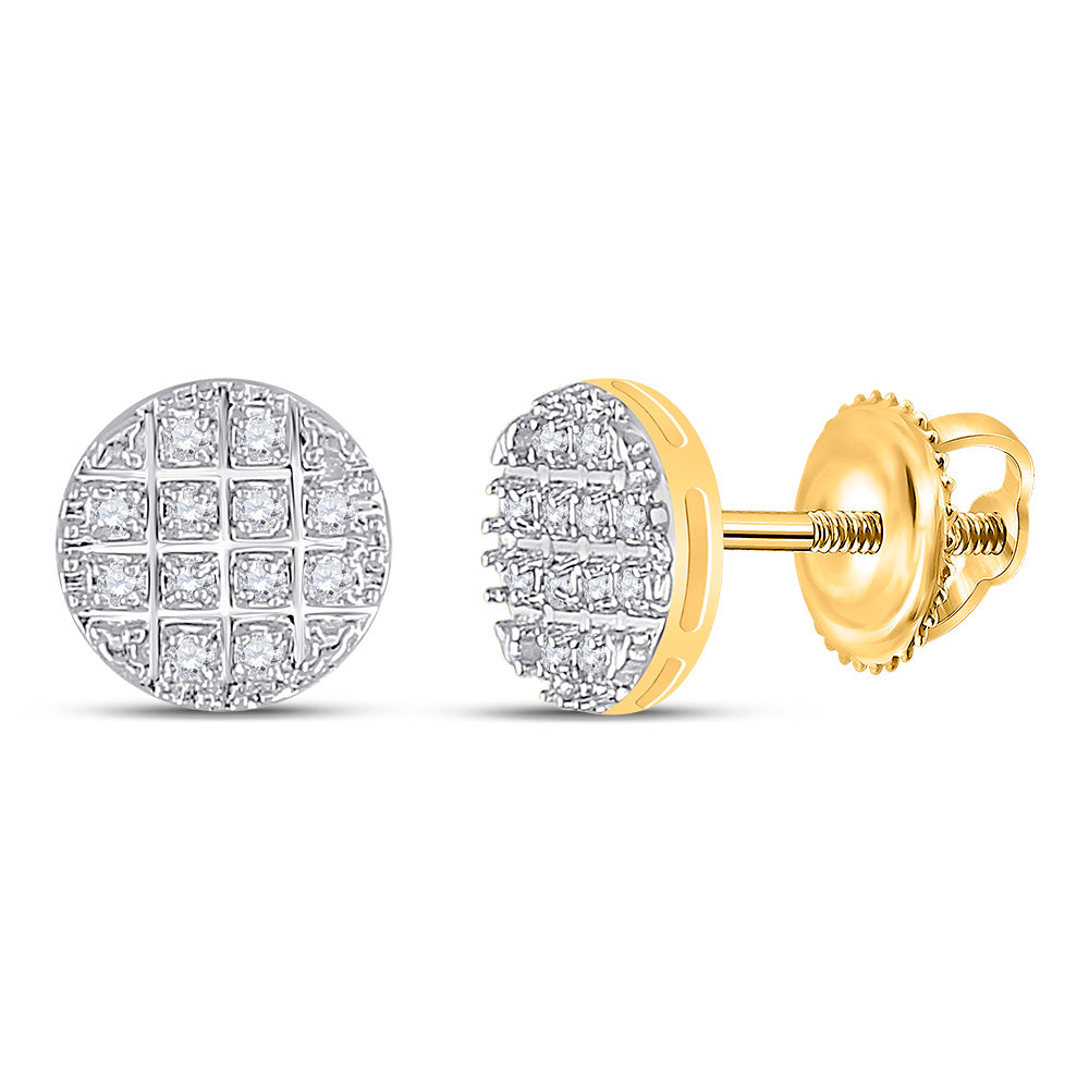 10kt Yellow Gold Mens Round Diamond Cluster Earrings 1/10 Cttw