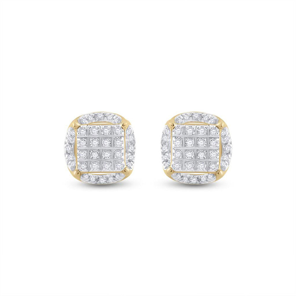 10kt Yellow Gold Mens Round Diamond Circle Cluster Earrings 1/5 Cttw