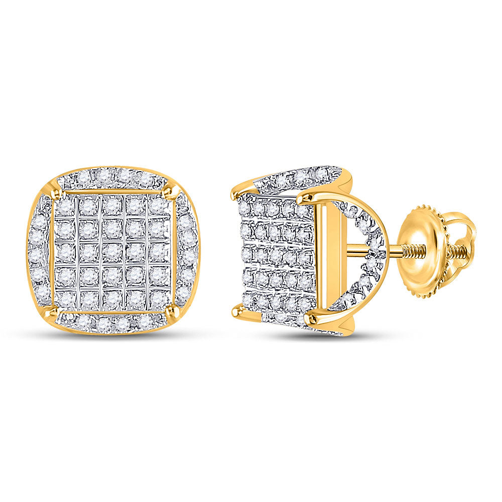 10kt Yellow Gold Mens Round Diamond Square Stud Earrings 1/3 Cttw